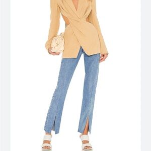 Stylish Tan Blouse and Blue Jeans